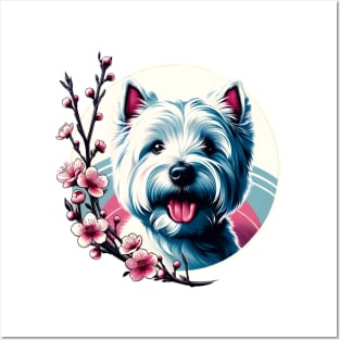 West Highland White Terrier Joy in Spring with Cherry Blossoms and Flowers Posters and Art